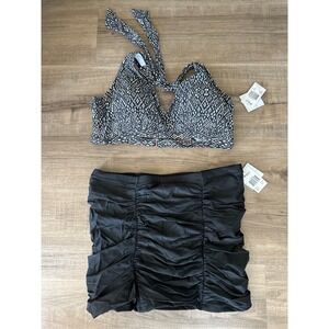 Raisins Curve Whitehaven Bra Halter Top 18W Costa Ruched Swim Skirt 14W Set BLK